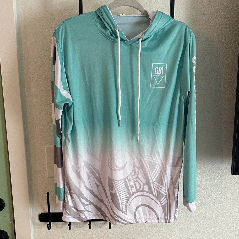 Teal and White Graphic Hoodie